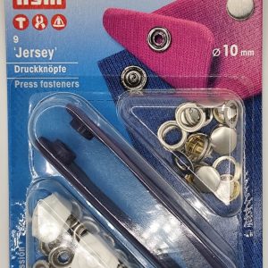Boutons press. Jersey laiton calotte 10 mm argent + outil