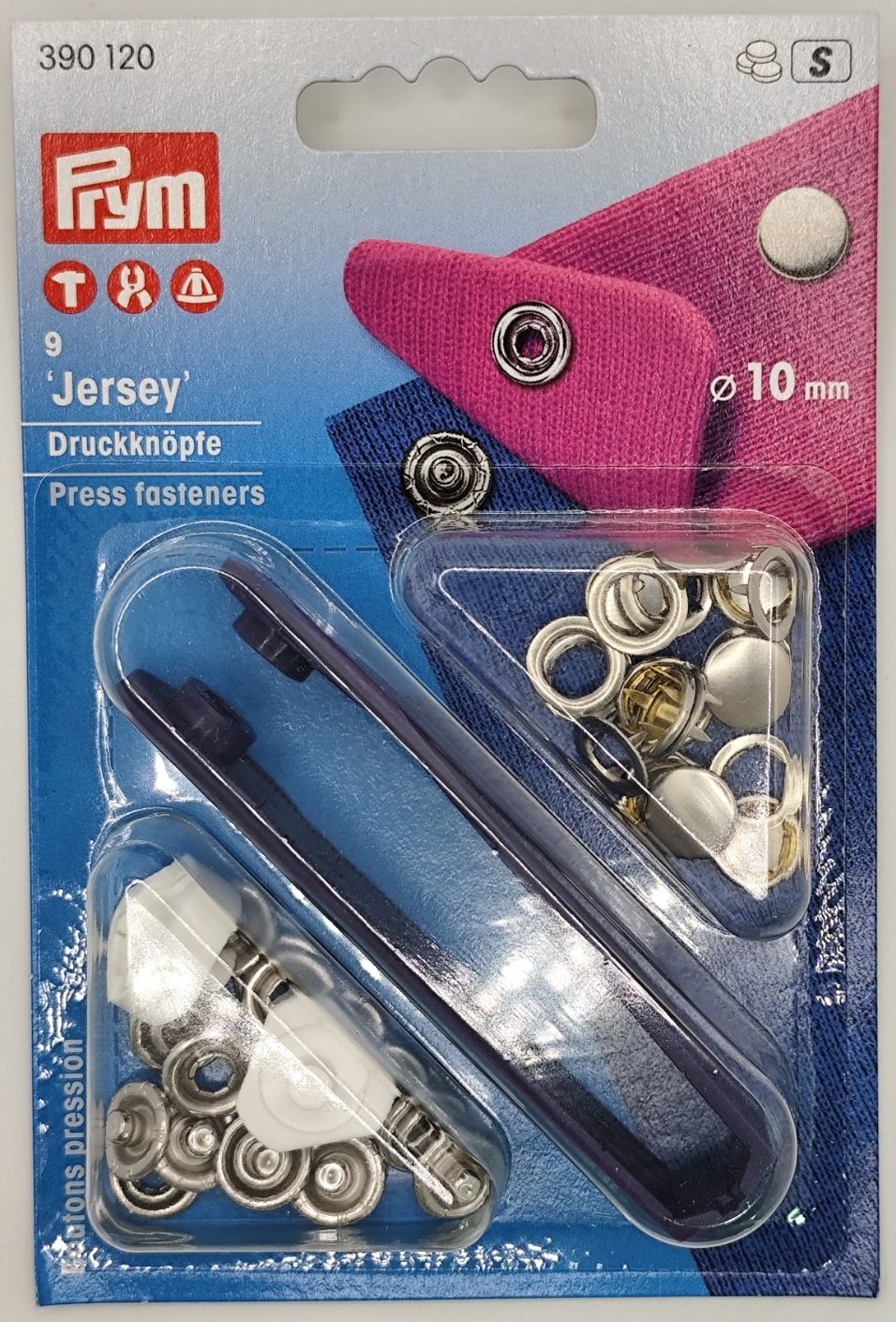 Boutons press. Jersey laiton calotte 10 mm argent + outil