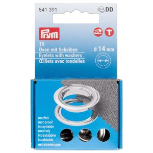 Œillets+rondelles 14 mm argenté 15 pc