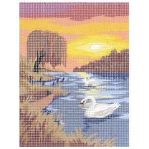 Canevas: Cygne et couché de soleil