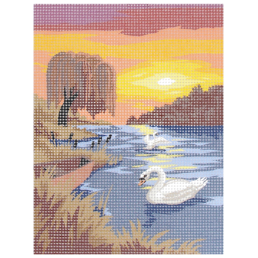 Canevas: Cygne et couché de soleil