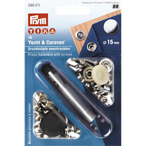 Boutons press. Yacht & Caravan laiton 15 mm argent