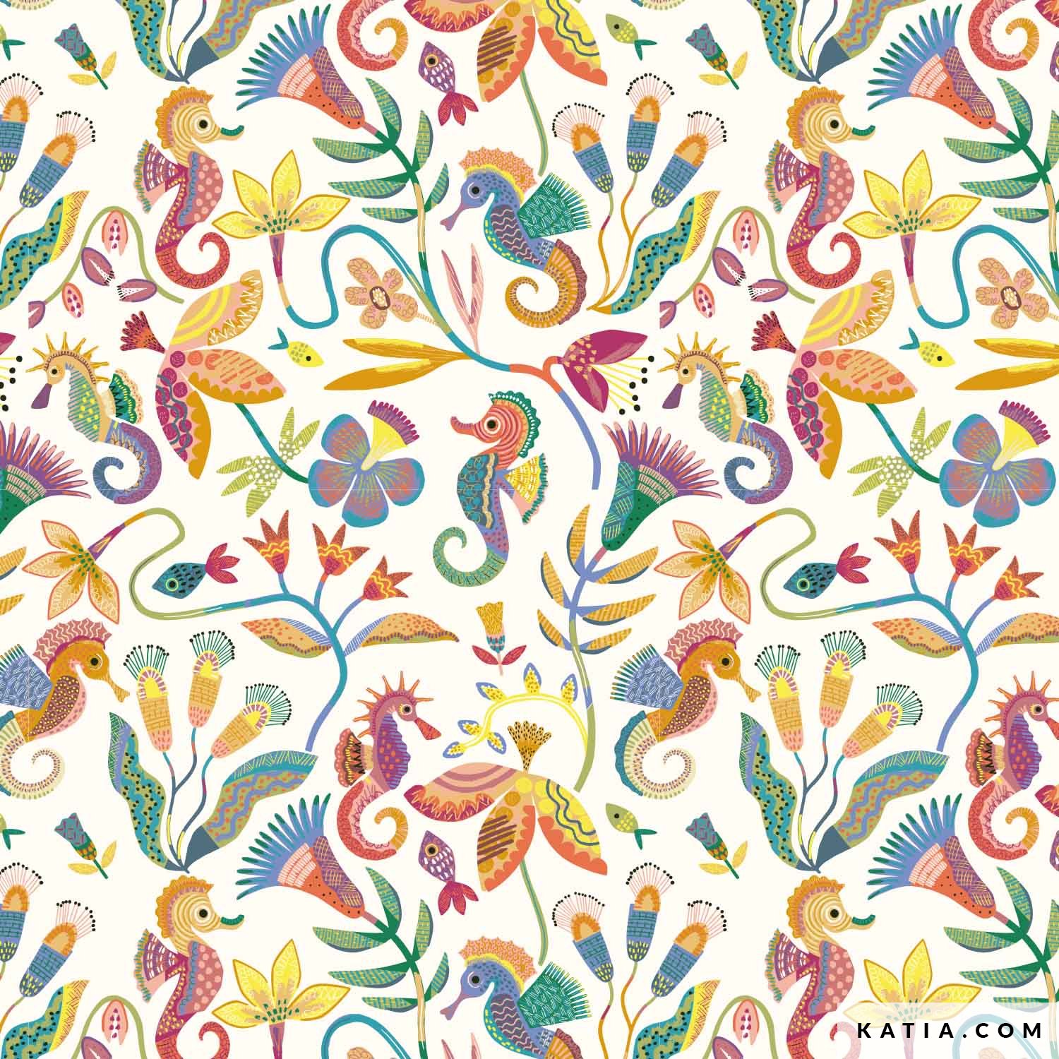 Popeline : Animaux marin Coloré