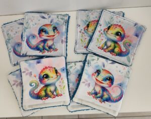 Lingette avec caméléons colorés réaliser avec le kit